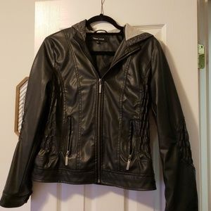Black New Look Leather hooded jacked